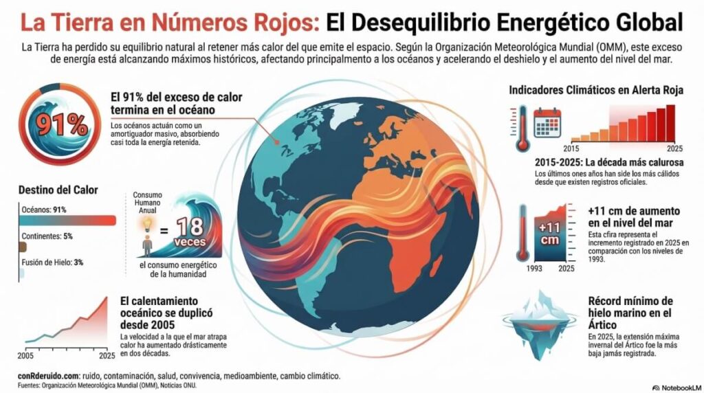 La Organización de Naciones Unidad (ONU) advierte, una vez más, de la grave crisis climática actual. La Tierra ha perdido su equilibrio energético al retener mucho más calor del que libera al espacio.