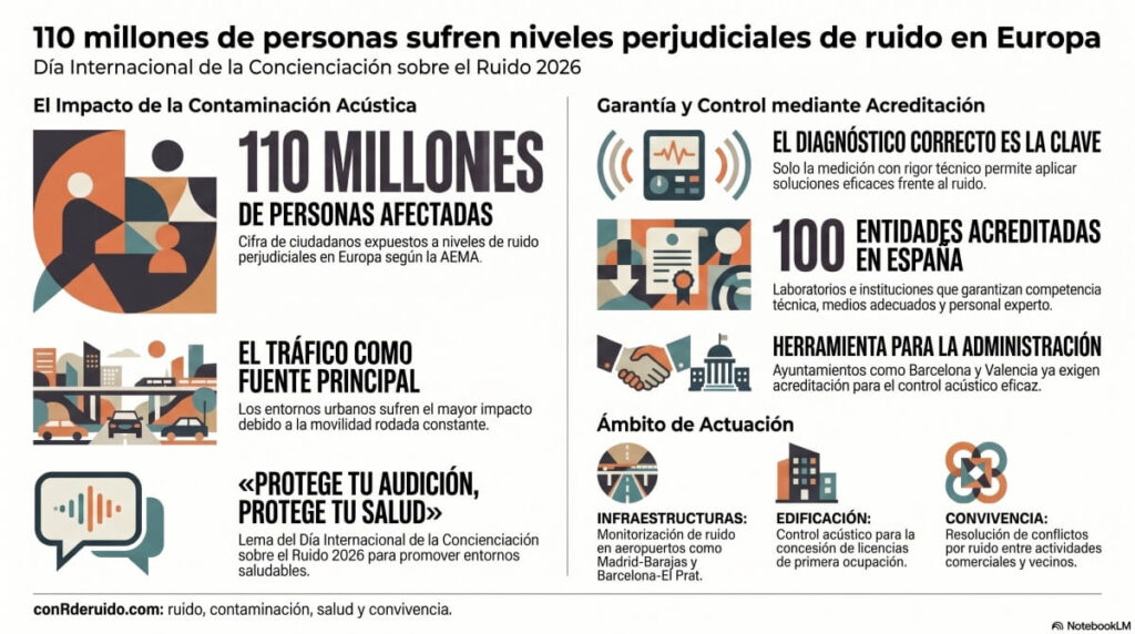 110 millones de personas sufren niveles perjudiciales de ruido en Europa. Una dato todavía hoy desconocido o invisible para quienes deben proteger la salud de los ciudadanos. 