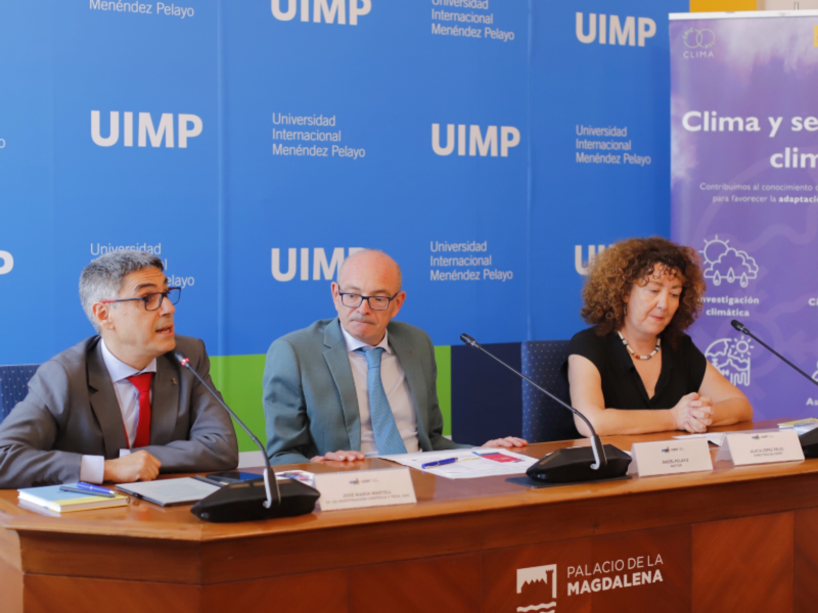 José María Martell, Ángel Pelayo y Alicia López en la presentación de la Plataforma Estatal de Servicios Climáticos.