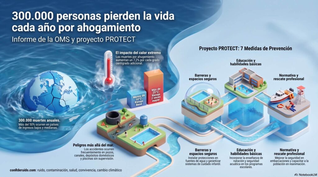 El cambio climático está agravando el peligro de ahogamiento al aumentar la frecuencia e intensidad de las inundaciones, las tormentas y las olas de calor. 